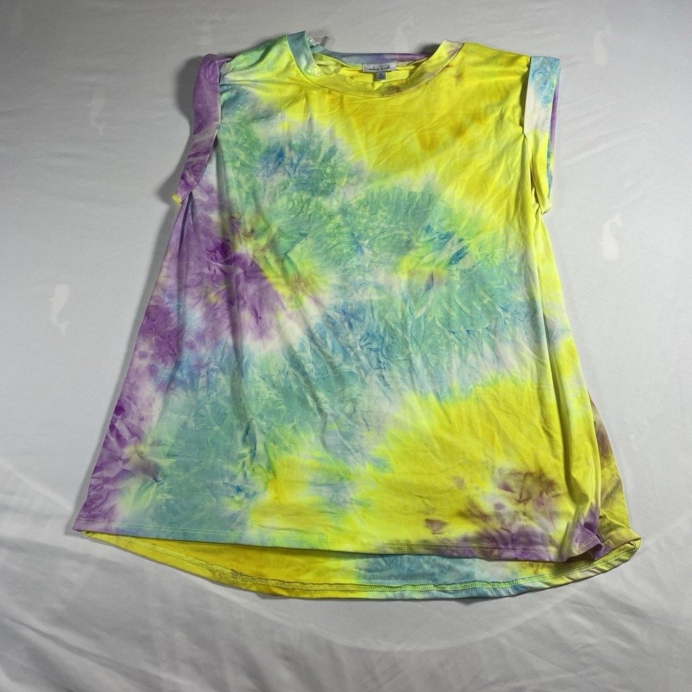 White Birch Women's YellowPurple Tie Dye Cross Shirt Flutter Sleeve Plus XL